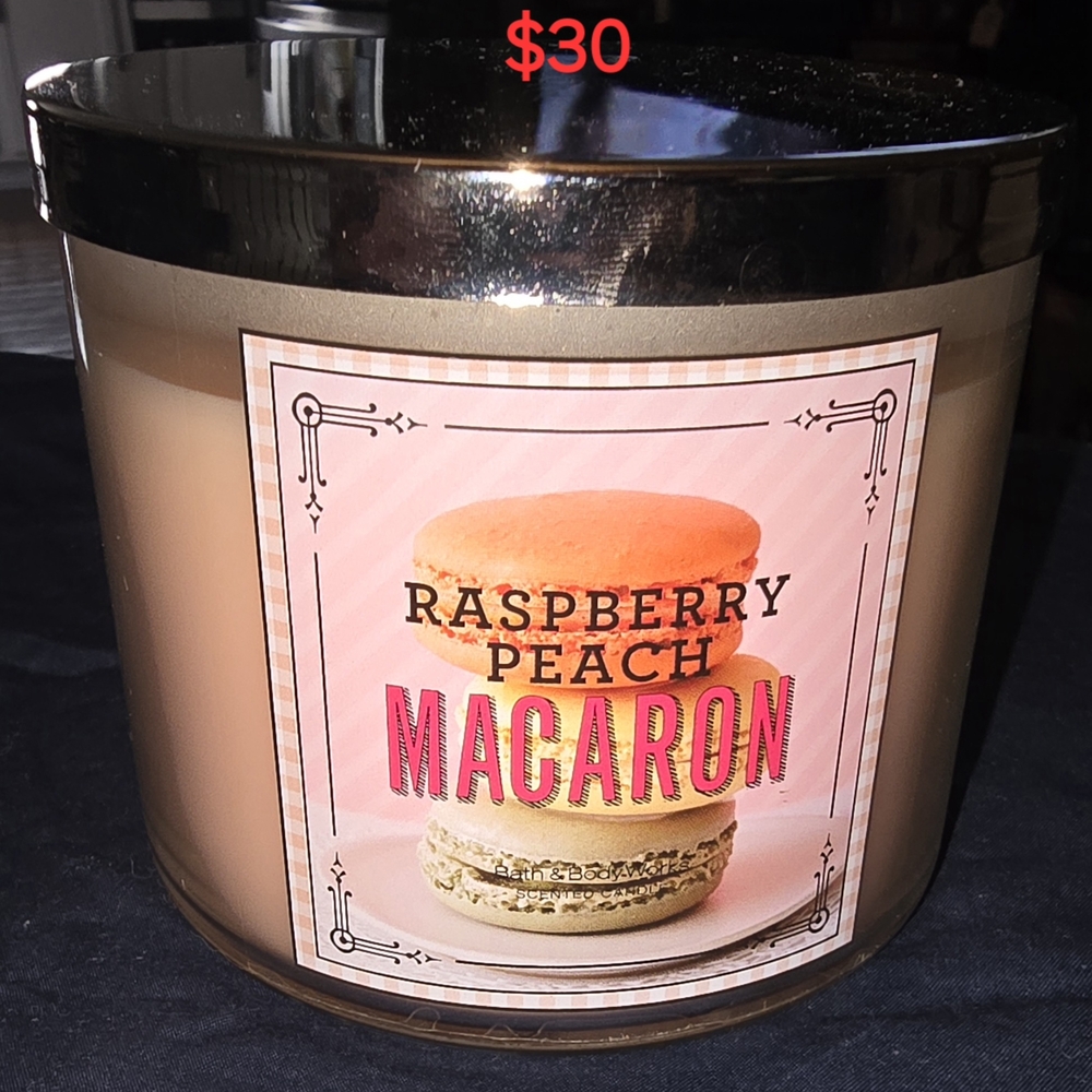 Bath & Body Works Raspberry Peach Macaron Candle - Pink and Brown